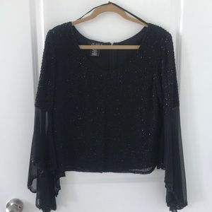 Black mesh beaded top by JKARA